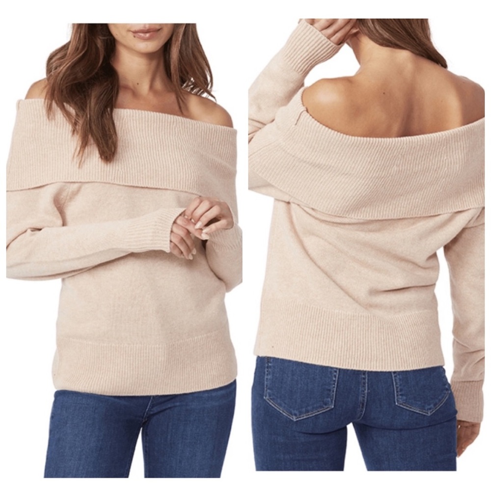 NWT Paige Izabella Off the Shoulder Camel Wool Knit Sweater - M